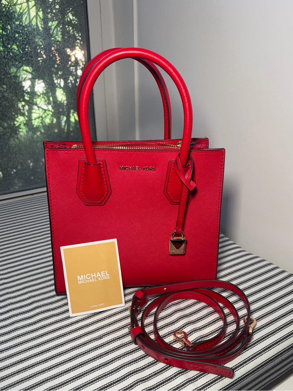 Michael Kors Red Saffiano Satchel with Detachable Strap